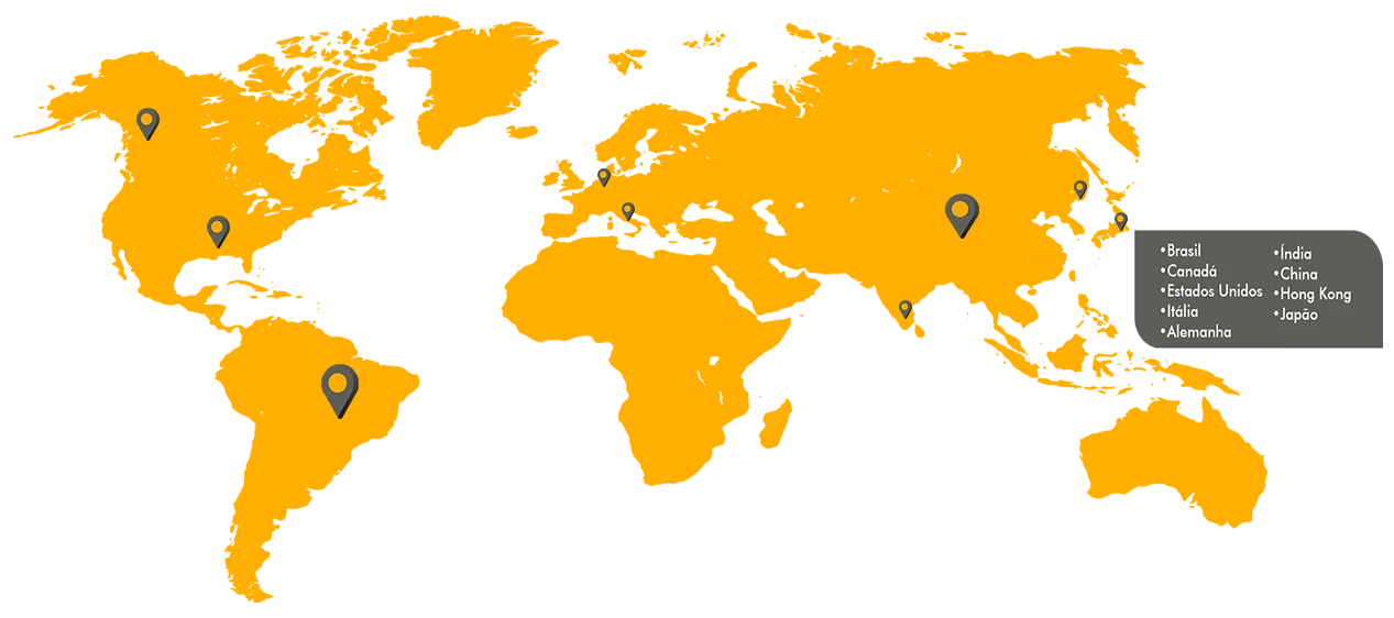 Mapa dos países onde a Fortractor Parts produz peças para máquinas pesadas